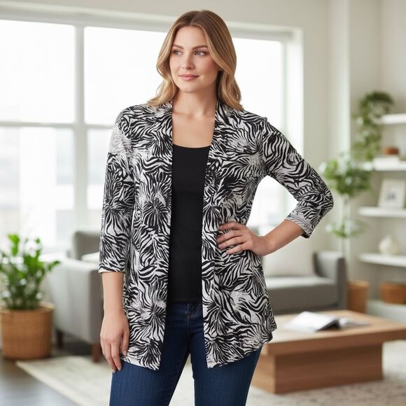 Chico’s Travelers Animal Print Open Front Cardigan Size Medium - Picture 1 of 5